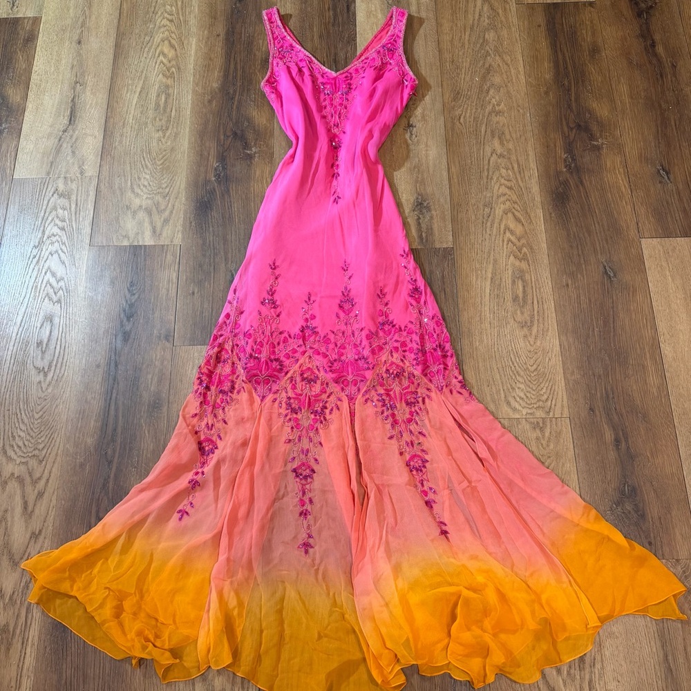 Vintage Y2K 100% Silk Beaded Dress Vintage Beaded Dress Fairy Ombré Rainbow Prom - Picture 8 of 17
